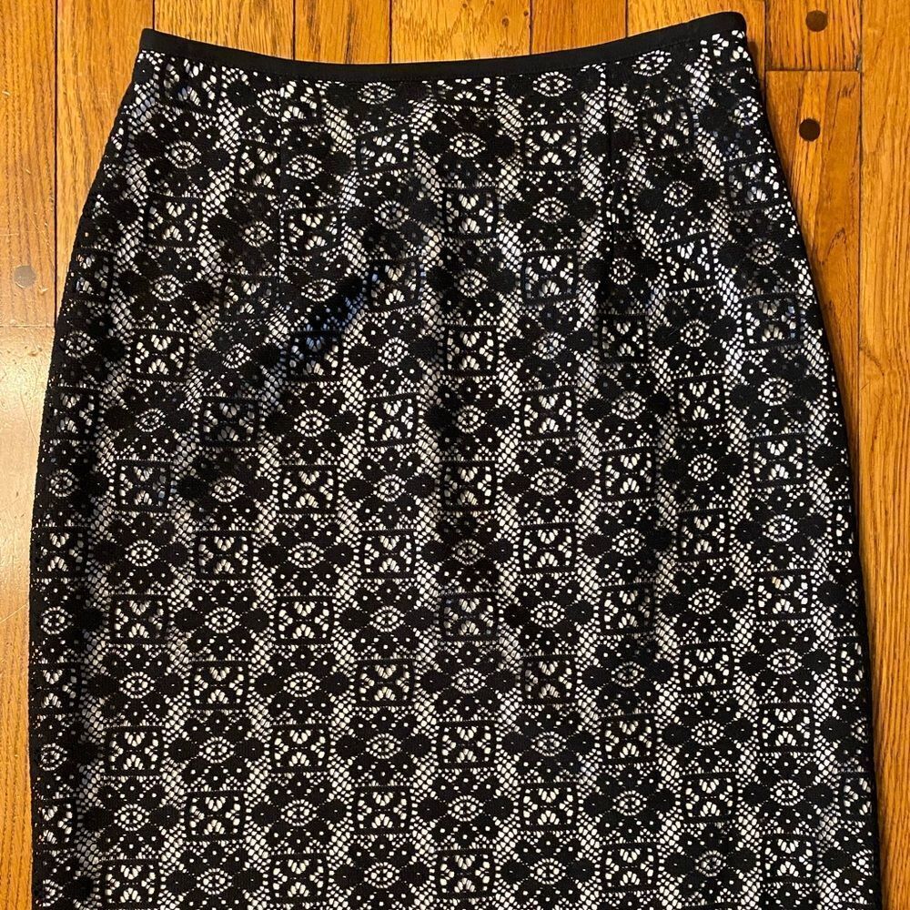 Sharon young black and white velvet floral lace overlay pencil skirt